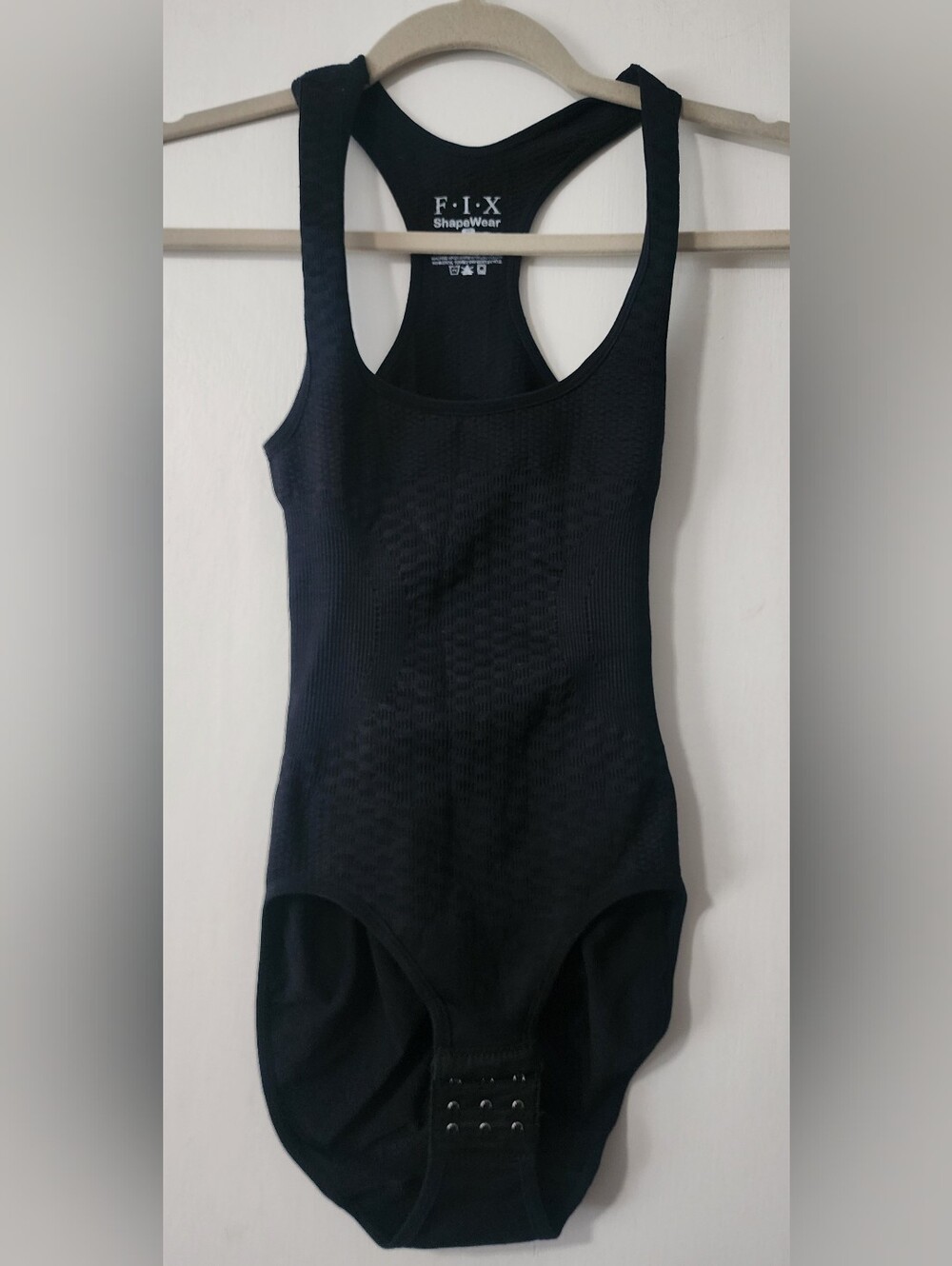 F.I.X ShapeWear Black Racerback Compression Bodysuit Adjustable Hook Closure S/M